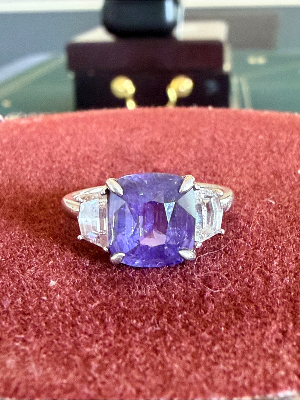 Elegant Purple Sapphire Three-Stone Ring